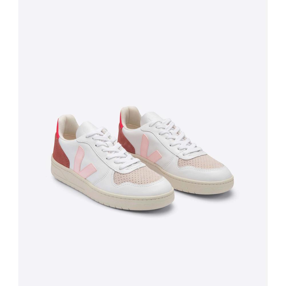 Veja V-10 LEATHER Women's Sneakers White/Red | NZ 639BEX